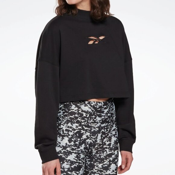 Reebok Black Logo Cutout Cropped Sweater - Picture 1 of 6